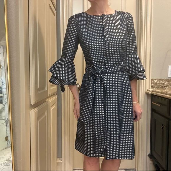 Sara Campbell Navy and White Checkered Midi Dress - Picture 1 of 13
